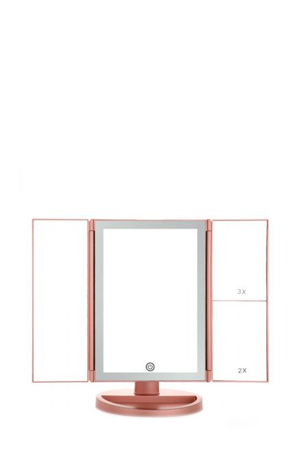 Tri Fold LED Mirror Rose Gold